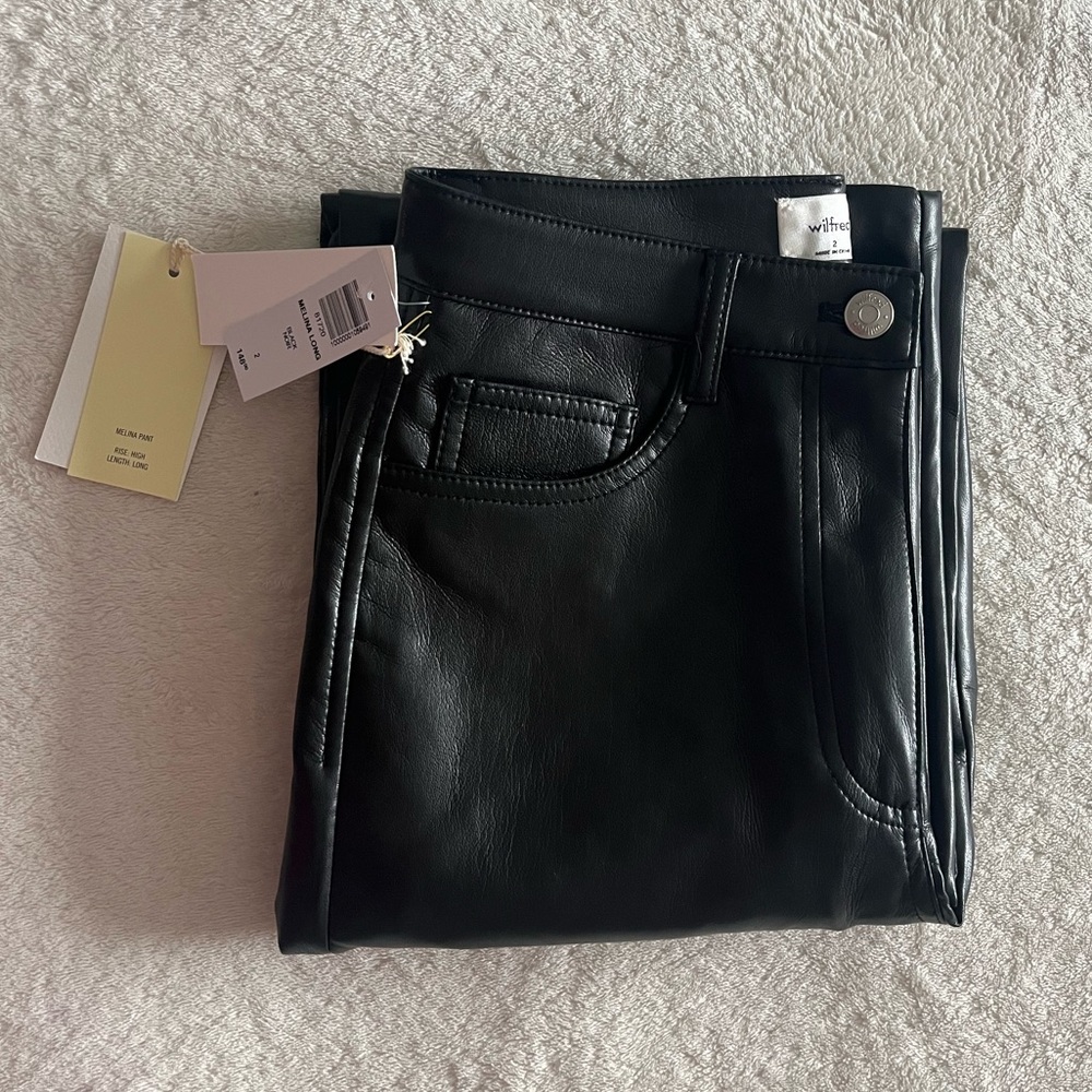 BWT NEW MELINA LONG BLACK LEATHER PANTS ARITZIA